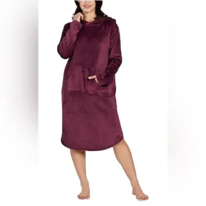 32 DEGREES Heat Women's Hooded Cozy Plush Sleep Lounger Mauve Wine Sz S-M New