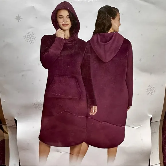 32 DEGREES Heat Women's Hooded Cozy Plush Sleep Lounger Mauve Wine Sz S-M New