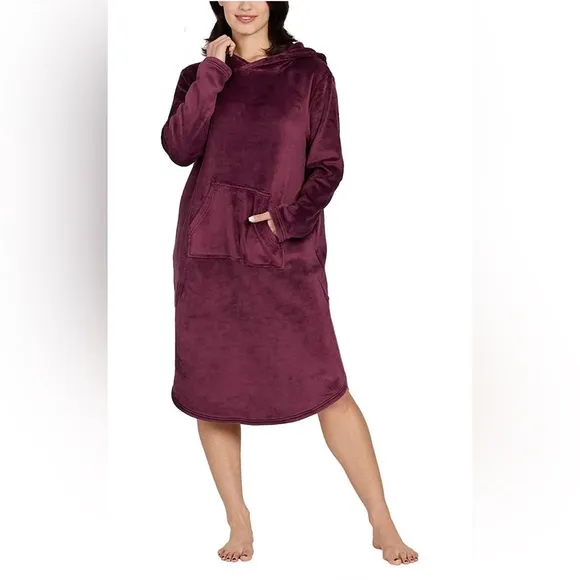 32 DEGREES Heat Women's Hooded Cozy Plush Sleep Lounger Mauve Wine Sz S-M New