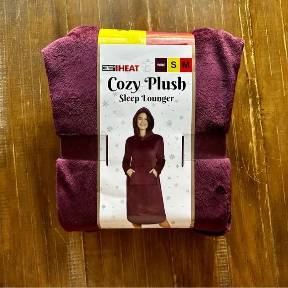 32 DEGREES Heat Women's Hooded Cozy Plush Sleep Lounger Mauve Wine Sz S-M New