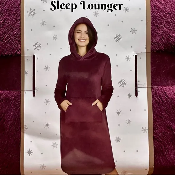 32 DEGREES Heat Women's Hooded Cozy Plush Sleep Lounger Mauve Wine Sz S-M New