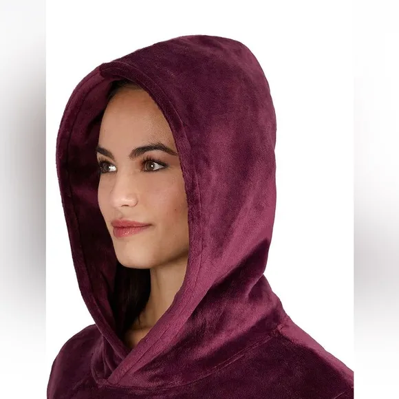 32 DEGREES Heat Women's Hooded Cozy Plush Sleep Lounger Mauve Wine Sz S-M New