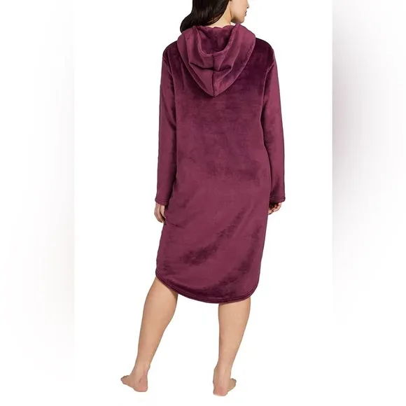 32 DEGREES Heat Women's Hooded Cozy Plush Sleep Lounger Mauve Wine Sz S-M New