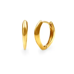 9ct Yellow Gold Fine Tube Pointed Oval Hoop Earrings