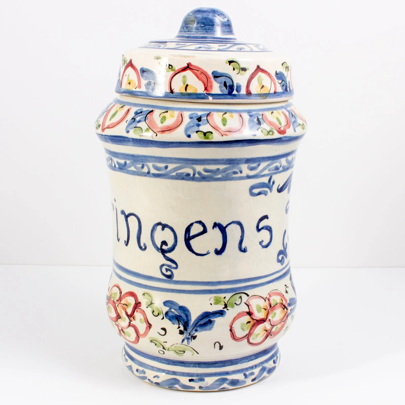 Antique Italian Hand-Painted Ceramic Apothecary Jar