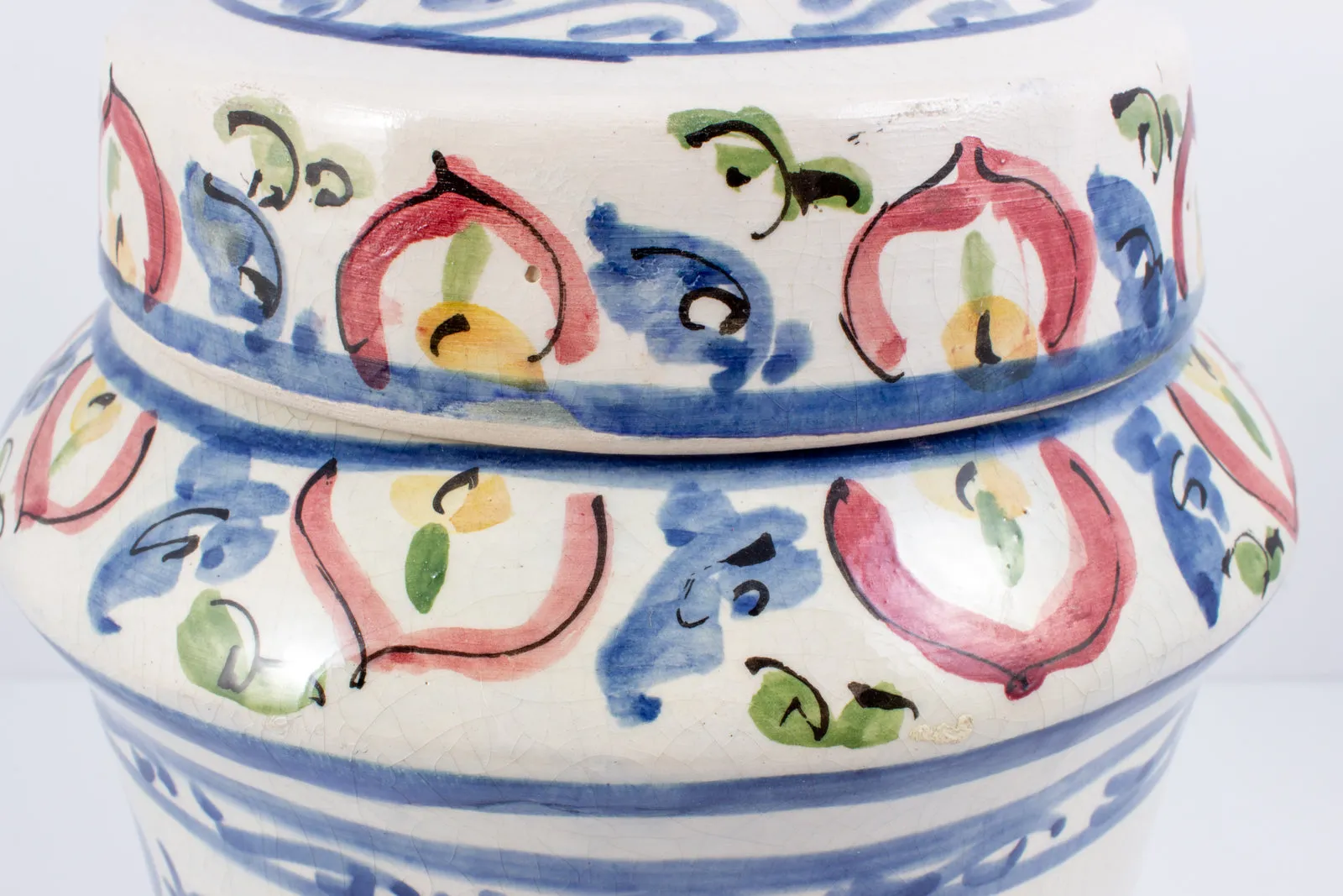 Antique Italian Hand-Painted Ceramic Apothecary Jar