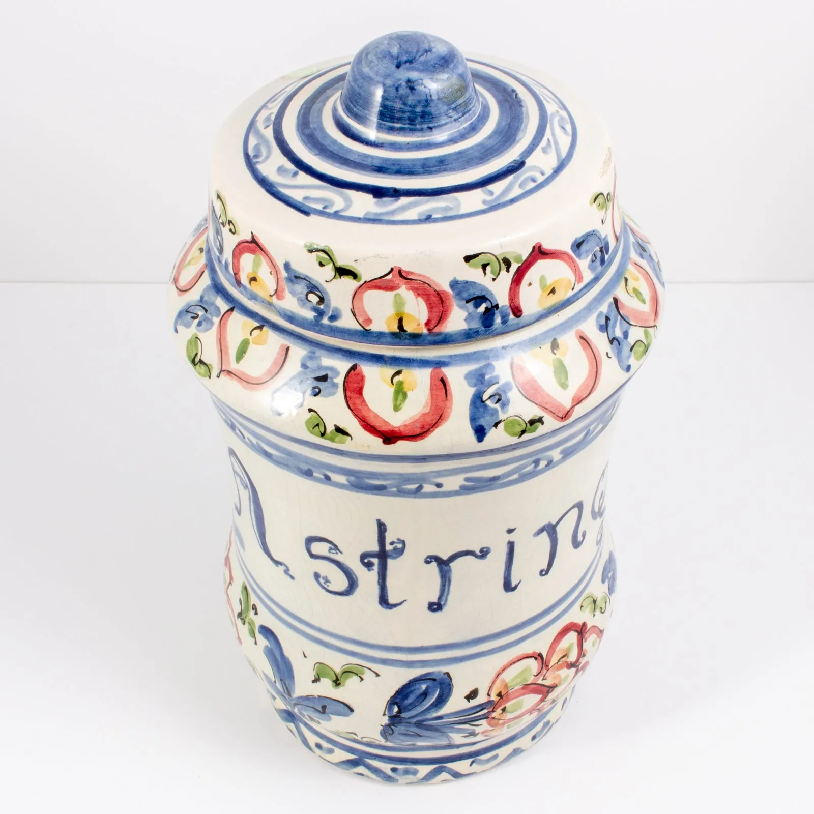 Antique Italian Hand-Painted Ceramic Apothecary Jar