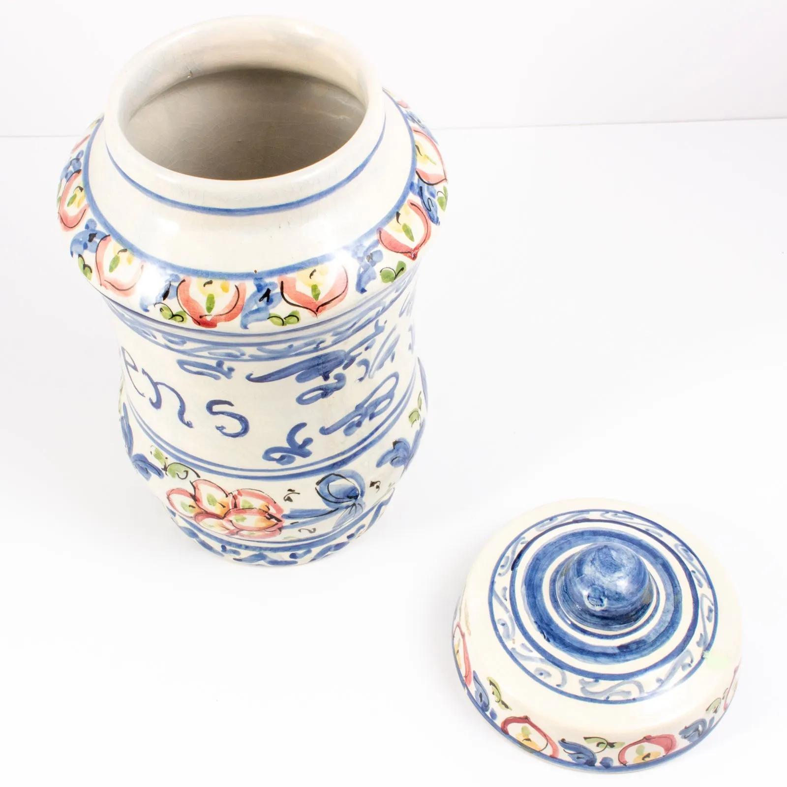 Antique Italian Hand-Painted Ceramic Apothecary Jar