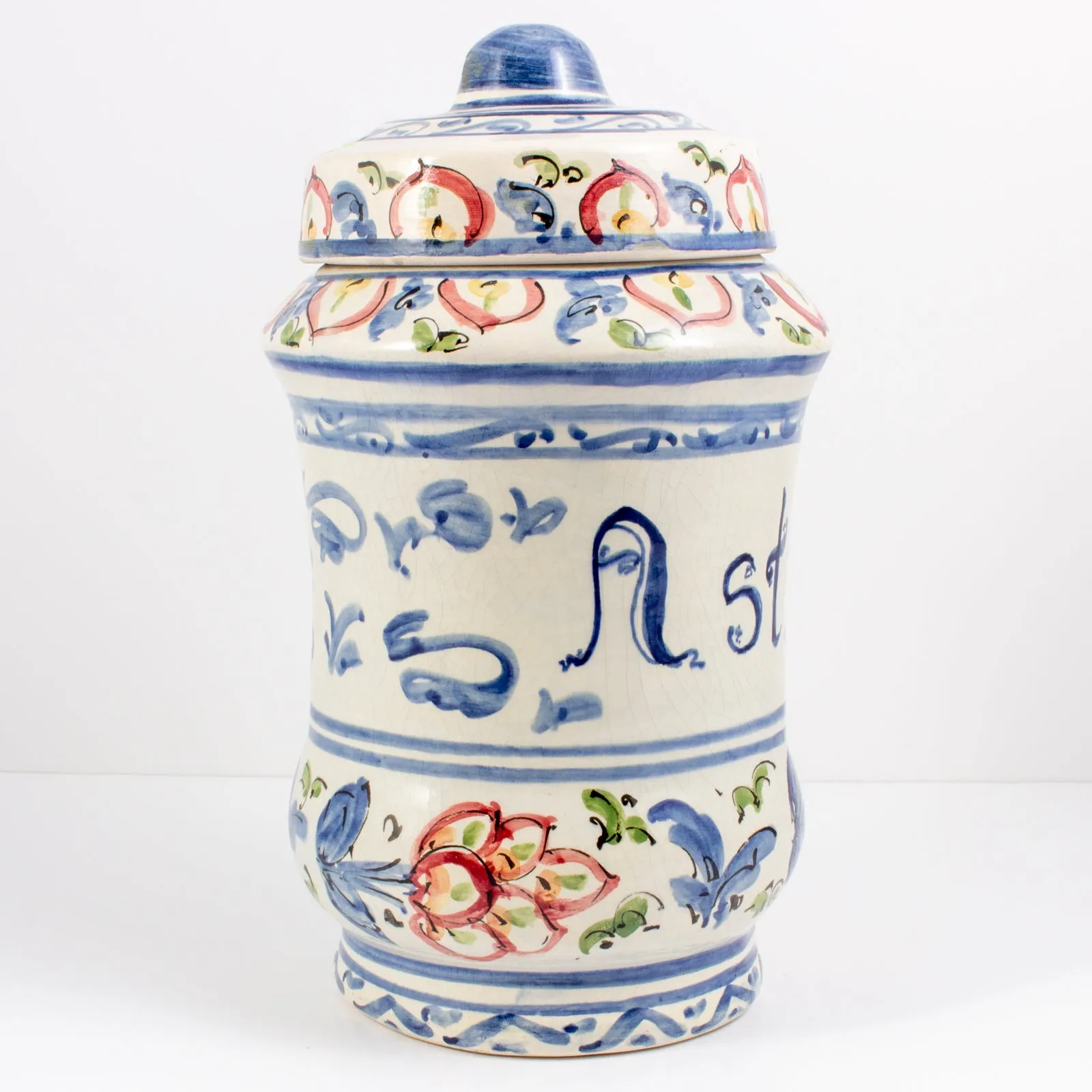 Antique Italian Hand-Painted Ceramic Apothecary Jar