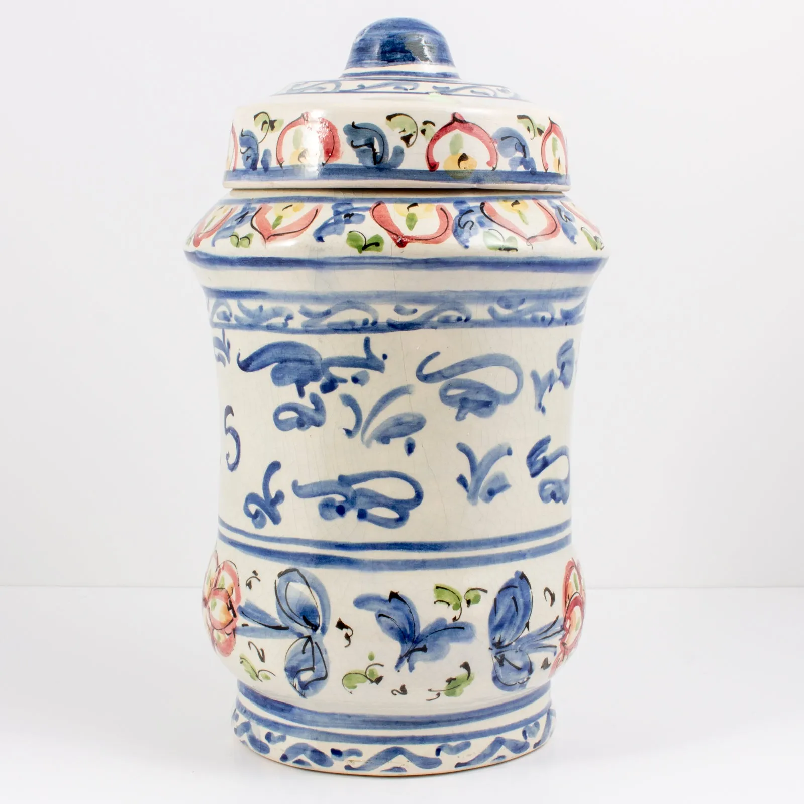Antique Italian Hand-Painted Ceramic Apothecary Jar