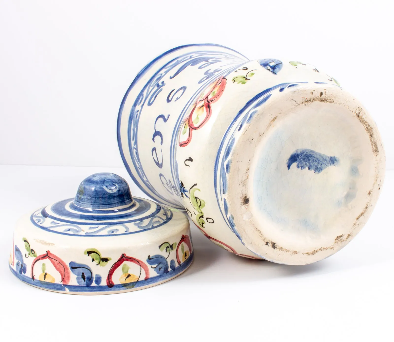 Antique Italian Hand-Painted Ceramic Apothecary Jar