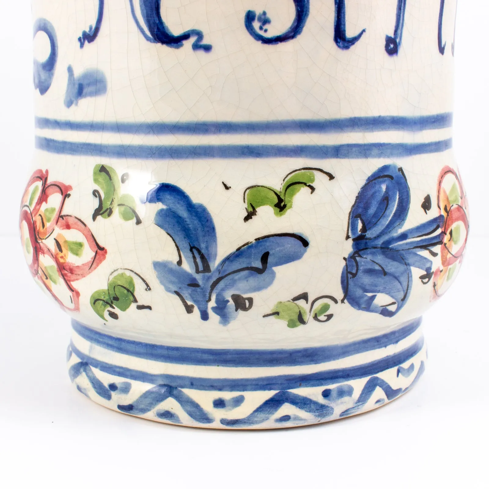 Antique Italian Hand-Painted Ceramic Apothecary Jar