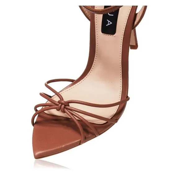 AQUA Womens Beige Strappy Knotted Pointed Toe Stiletto Leather Heeled Sandal 9