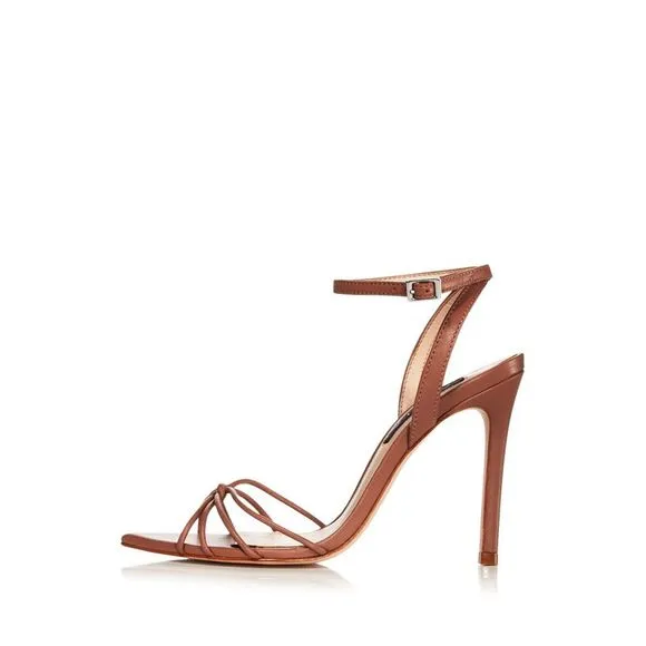 AQUA Womens Beige Strappy Knotted Pointed Toe Stiletto Leather Heeled Sandal 9