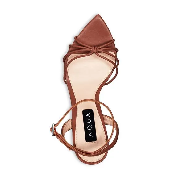 AQUA Womens Beige Strappy Knotted Pointed Toe Stiletto Leather Heeled Sandal 9