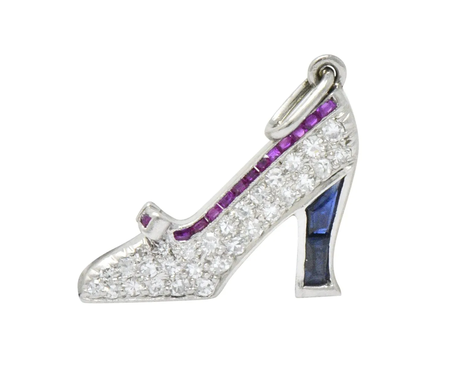 Art Deco Diamond Sapphire Ruby Platinum High-Heel Shoe Charm