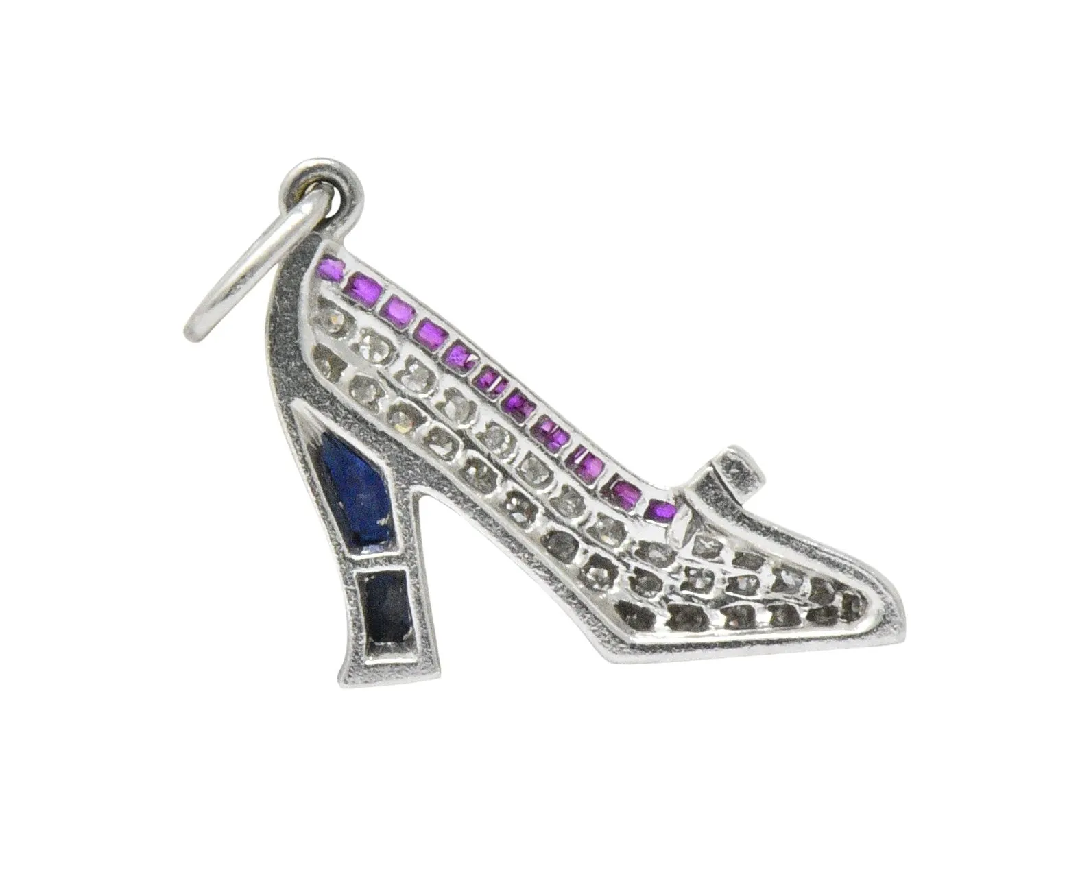 Art Deco Diamond Sapphire Ruby Platinum High-Heel Shoe Charm
