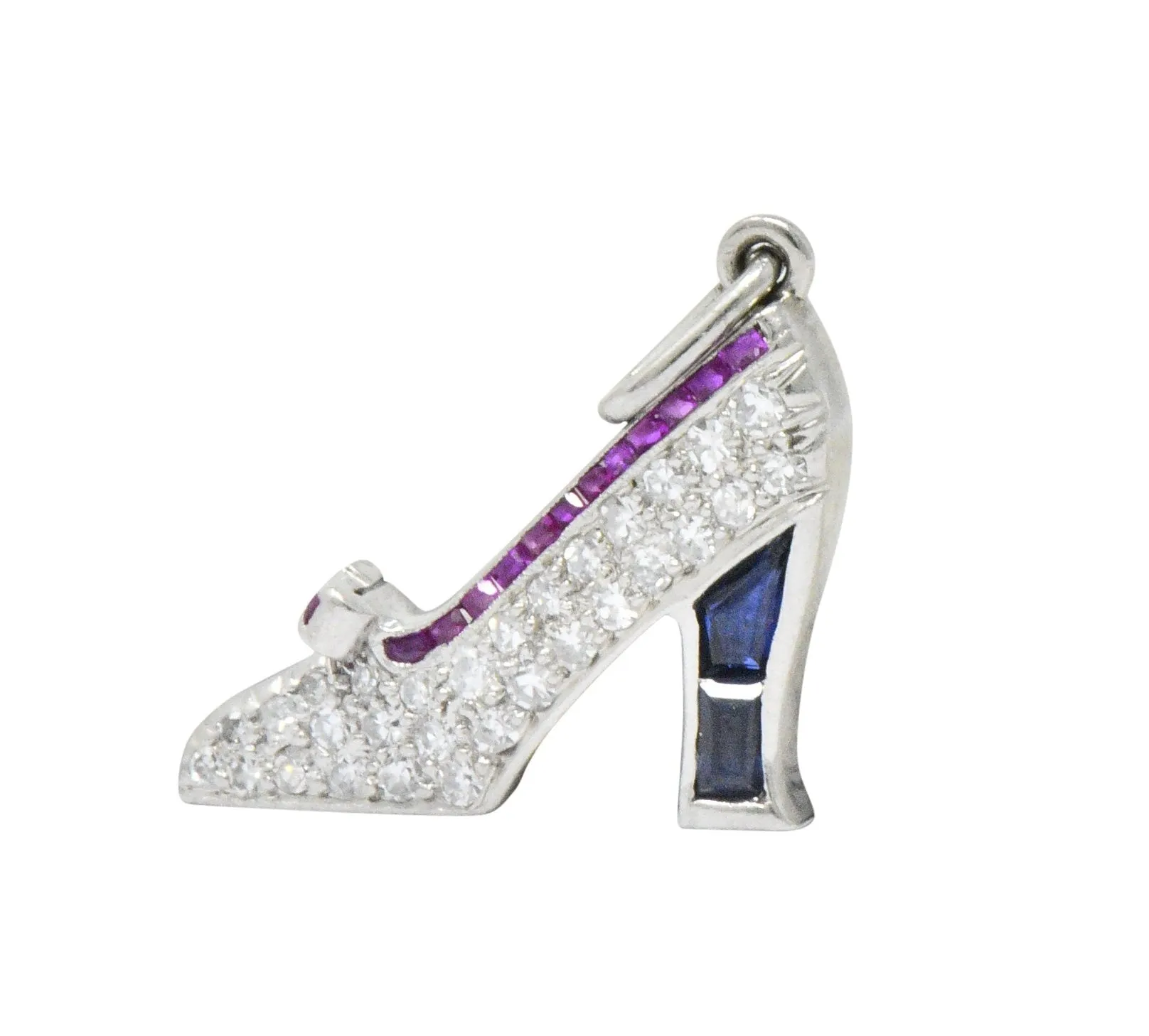 Art Deco Diamond Sapphire Ruby Platinum High-Heel Shoe Charm