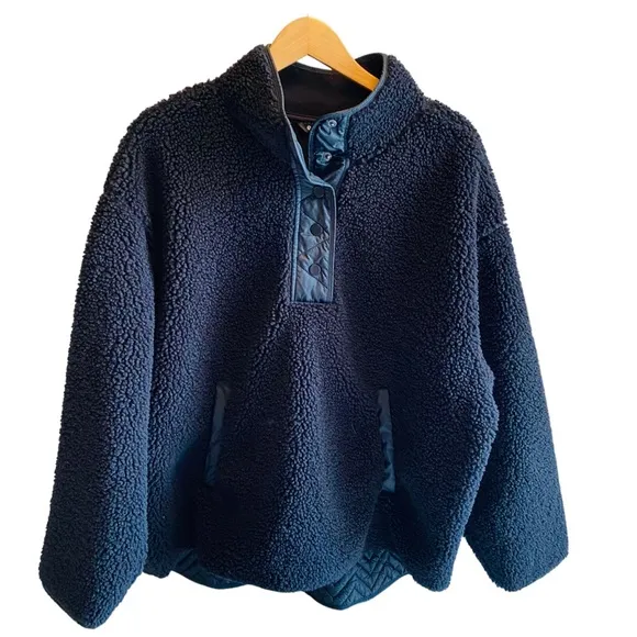 ATHLETA Black Cozy Sherpa Snap Sweatshirt