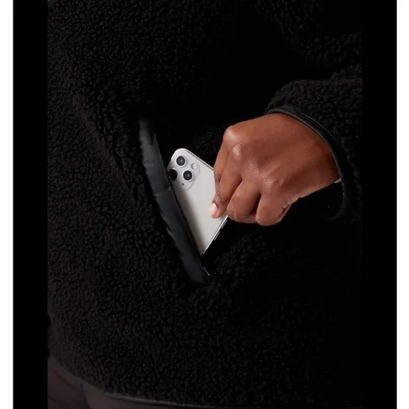 ATHLETA Black Cozy Sherpa Snap Sweatshirt