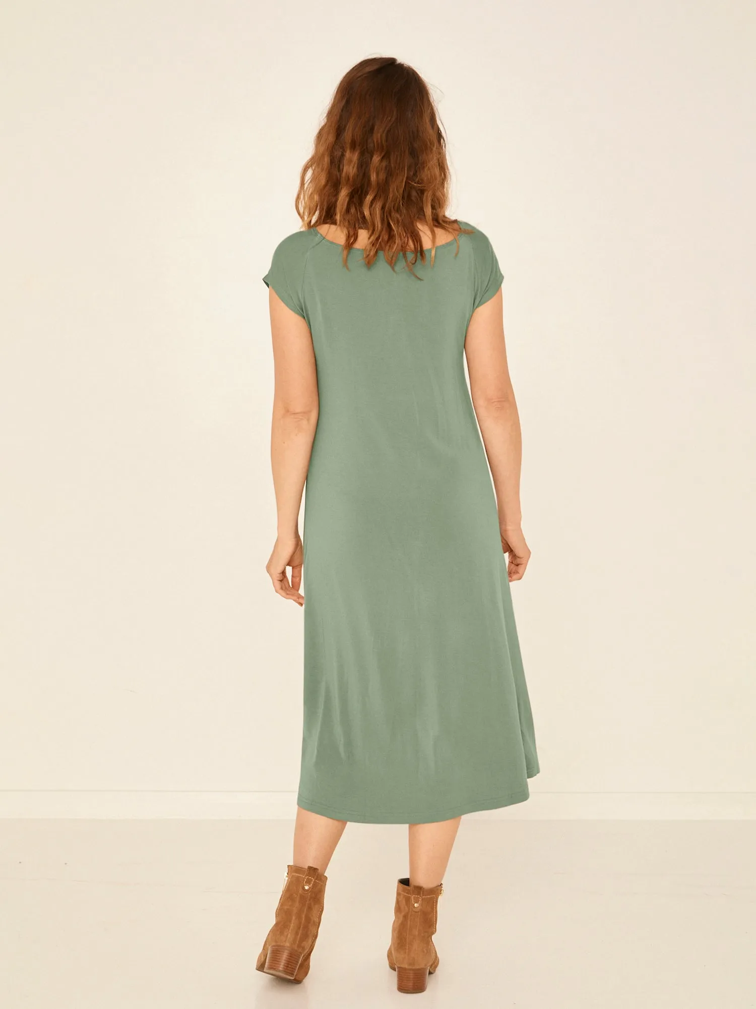 Bamboo Boat Neck Dress - Eucalyptus