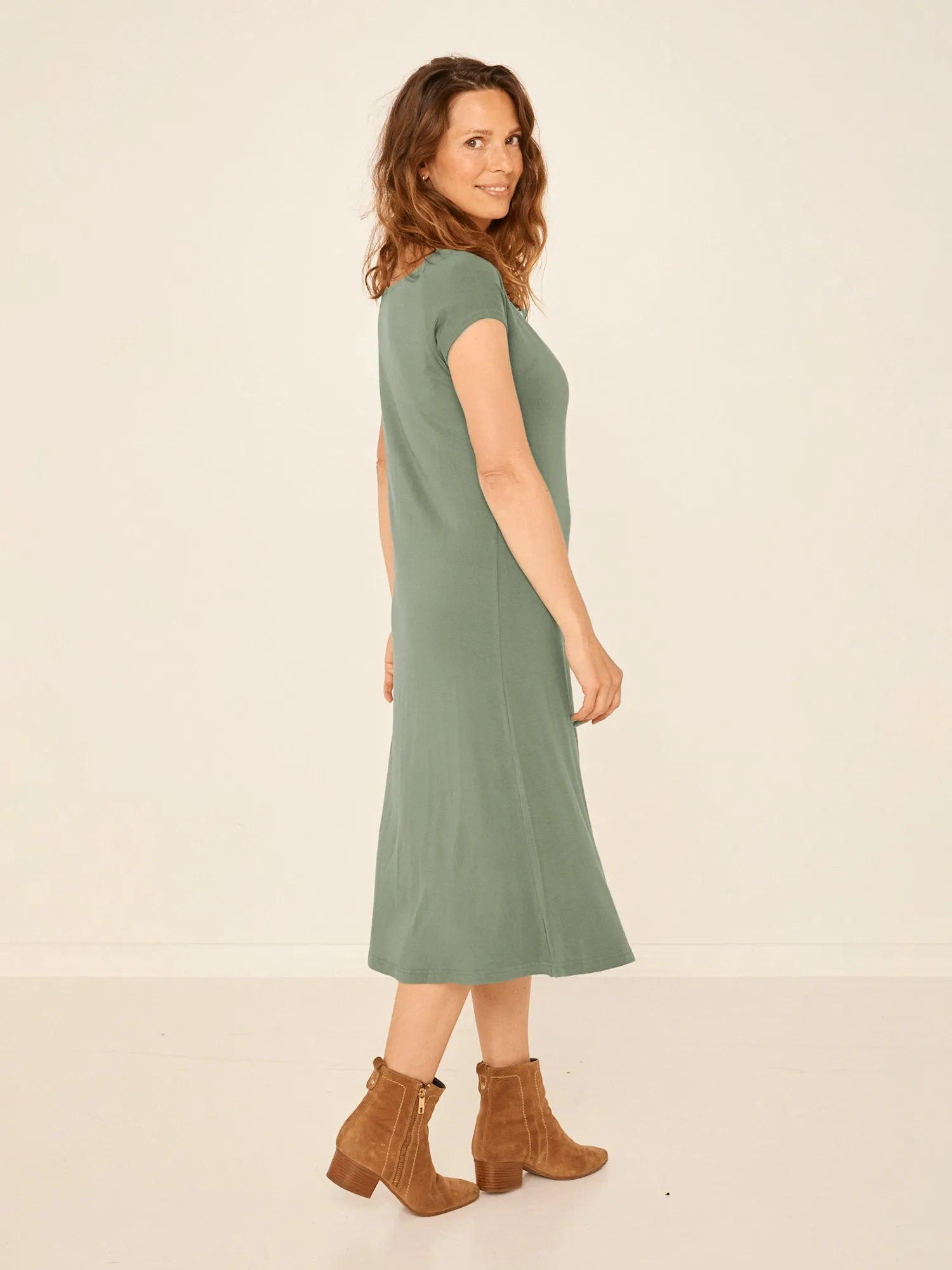 Bamboo Boat Neck Dress - Eucalyptus