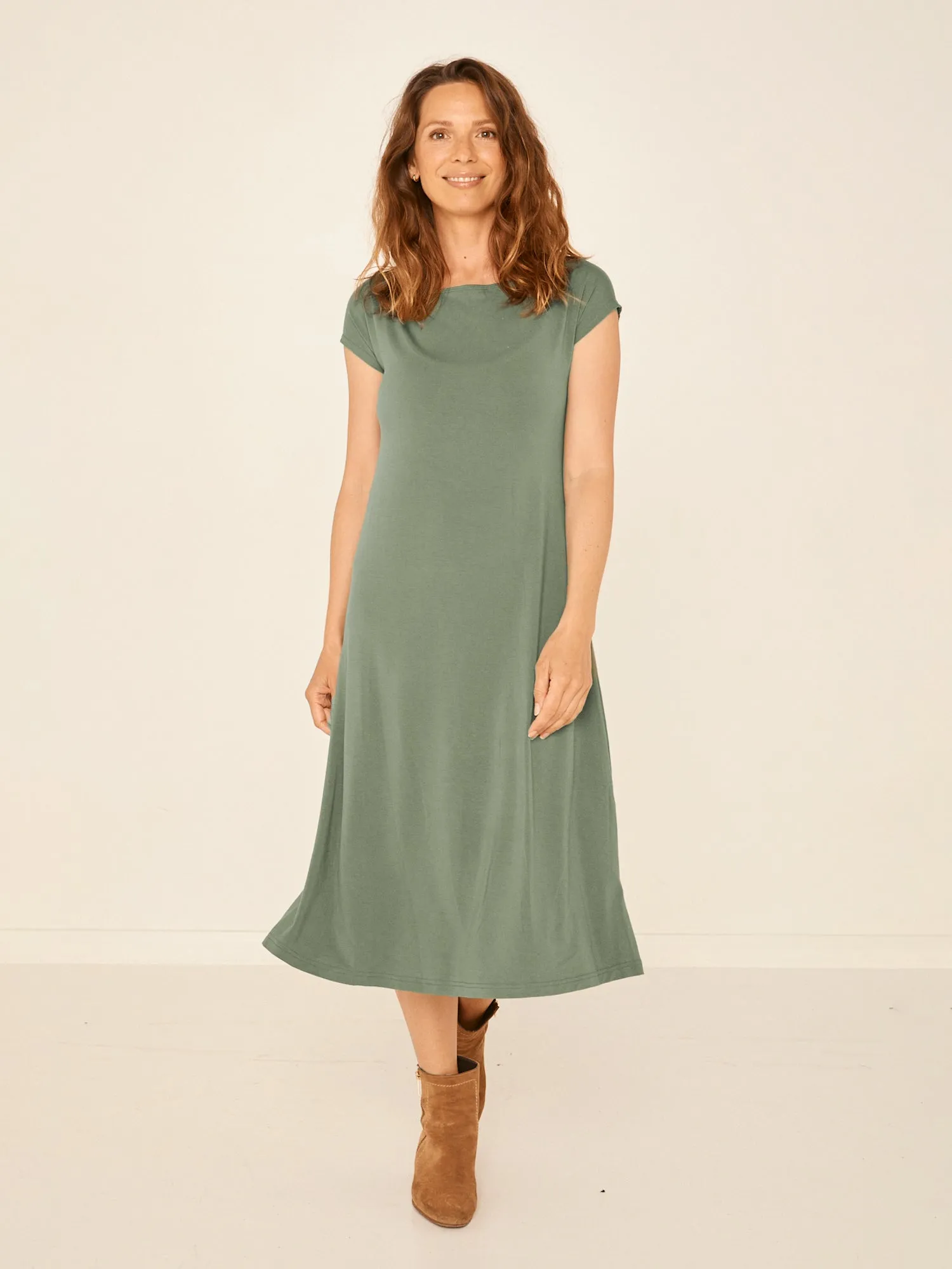 Bamboo Boat Neck Dress - Eucalyptus
