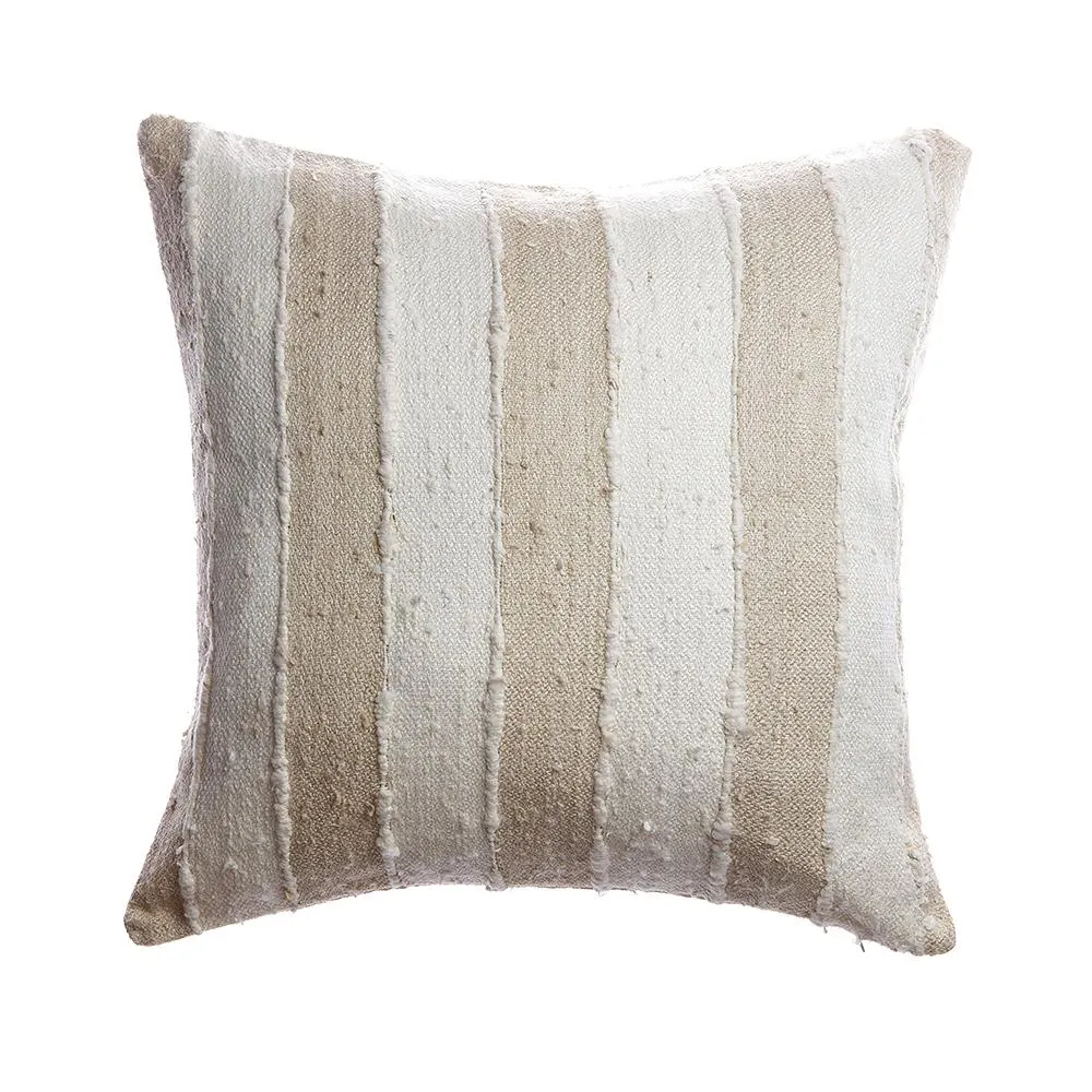 Beige & Ivory Striped Silk Square Pillow