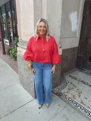 Berry Red Bubble Sleeve Top