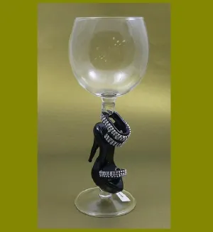 Black High Heel Shoe Hand Blown Wine Glass