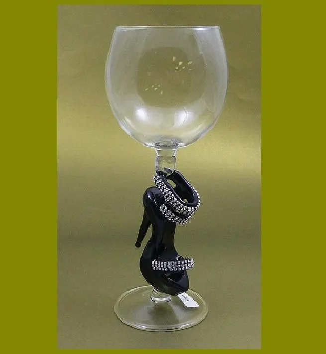 Black High Heel Shoe Hand Blown Wine Glass