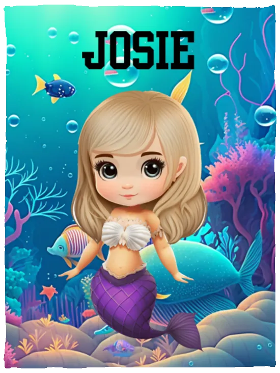 Blonde Mermaid Personalized Cozy Plush Fleece Blanket - 30x40
