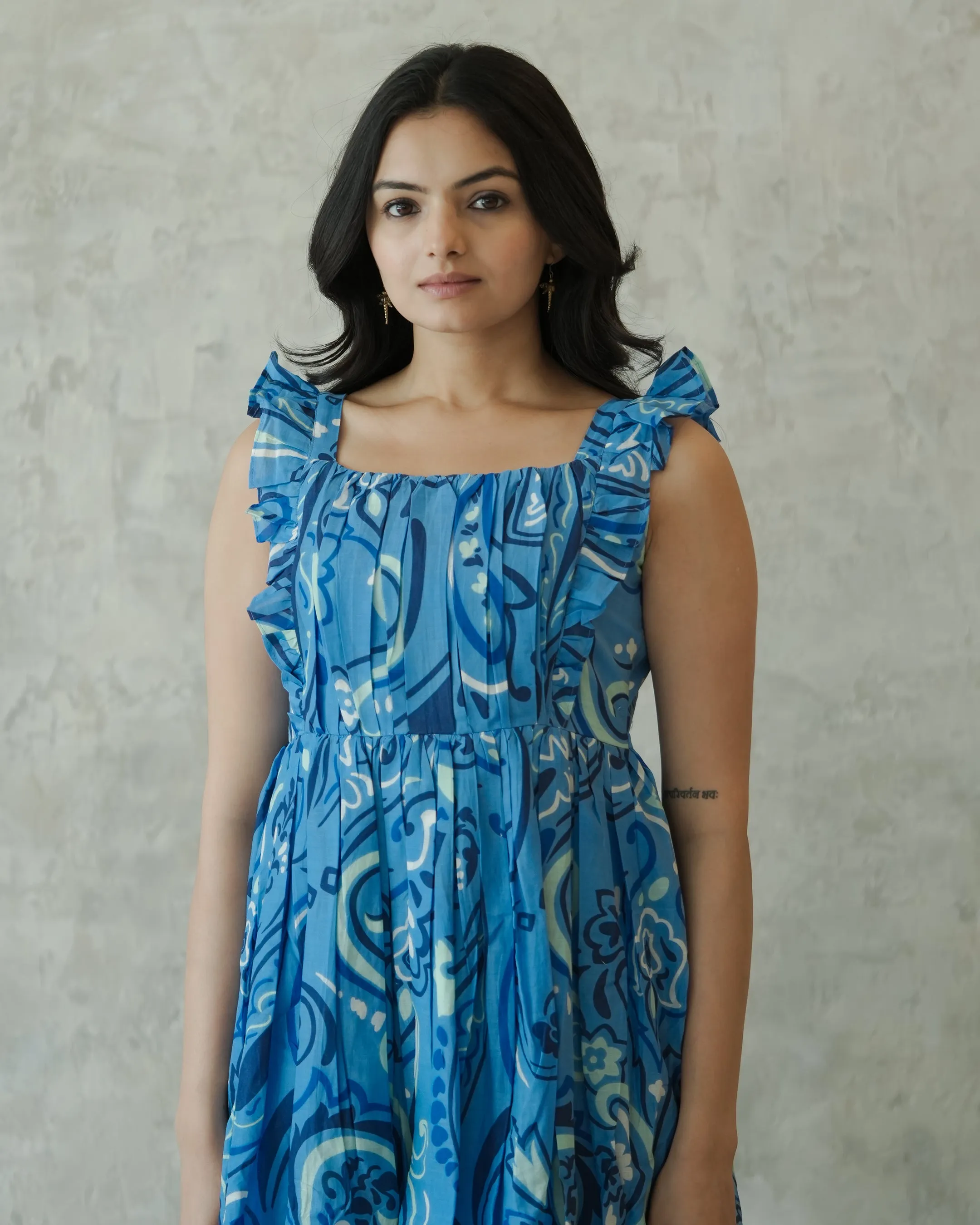 Blue Paisley Cotton Maxi Dress