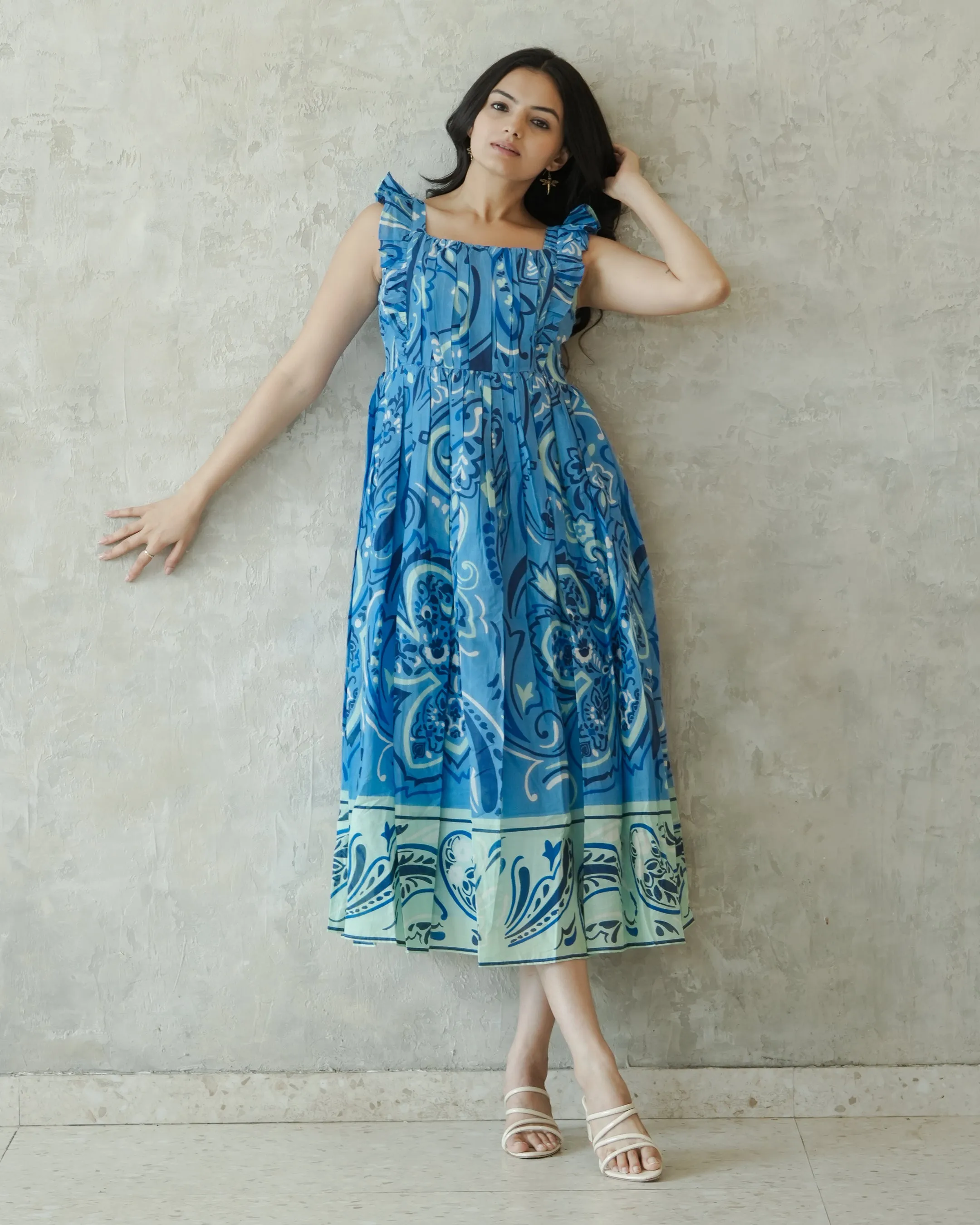 Blue Paisley Cotton Maxi Dress
