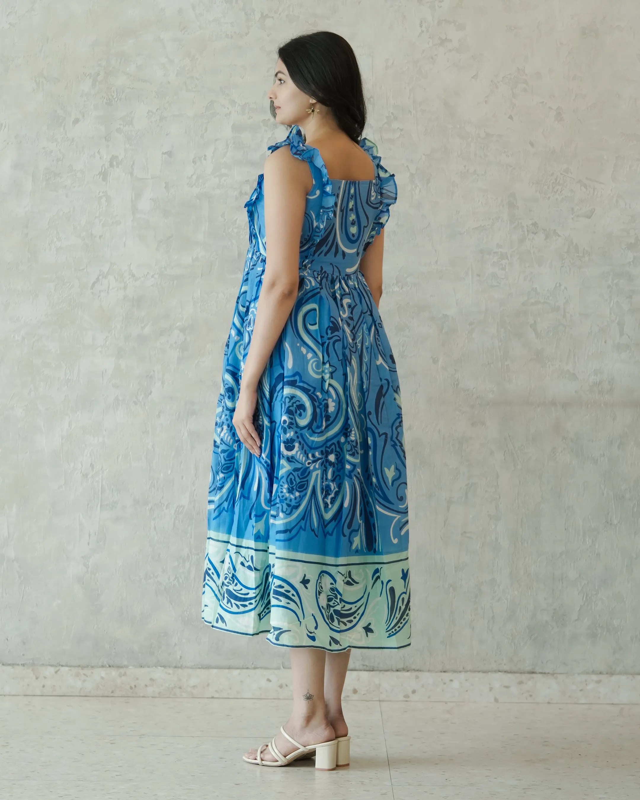 Blue Paisley Cotton Maxi Dress