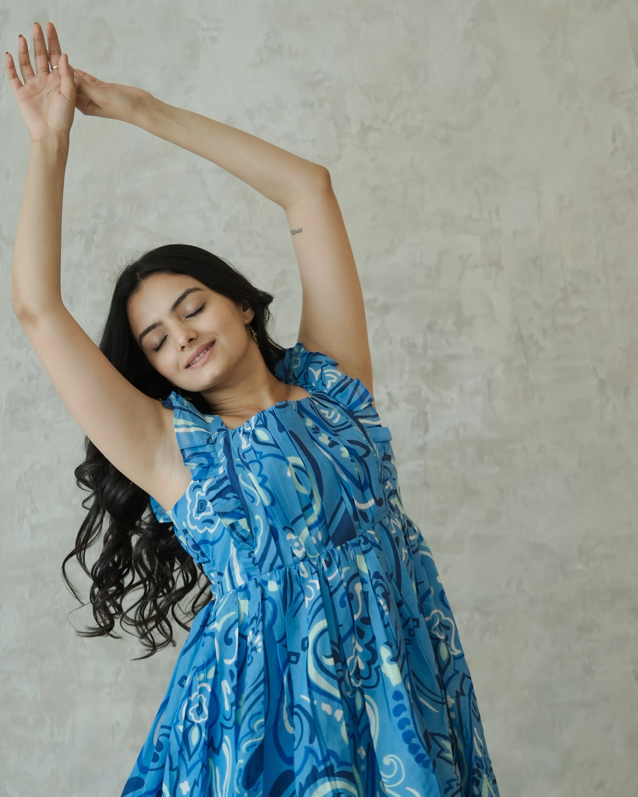 Blue Paisley Cotton Maxi Dress