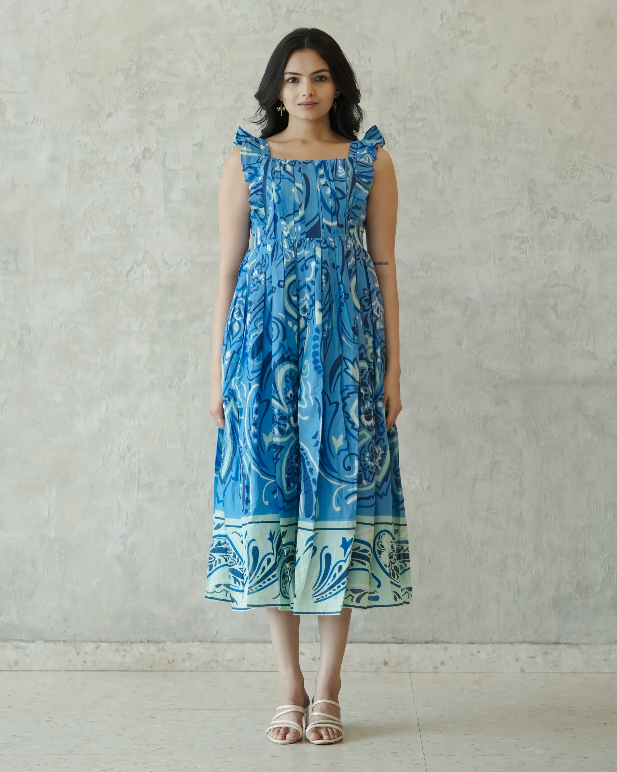 Blue Paisley Cotton Maxi Dress