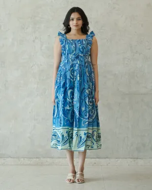 Blue Paisley Cotton Maxi Dress