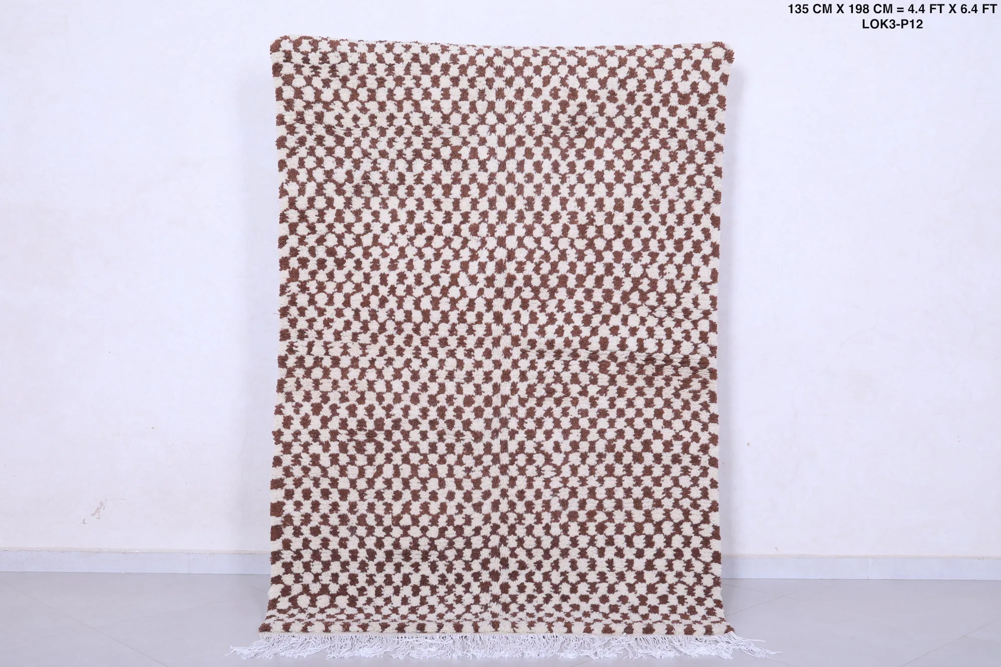 Brown and Beige Shaggy Moroccan Rug 4.4 X 6.4 Feet – Checkered Elegance