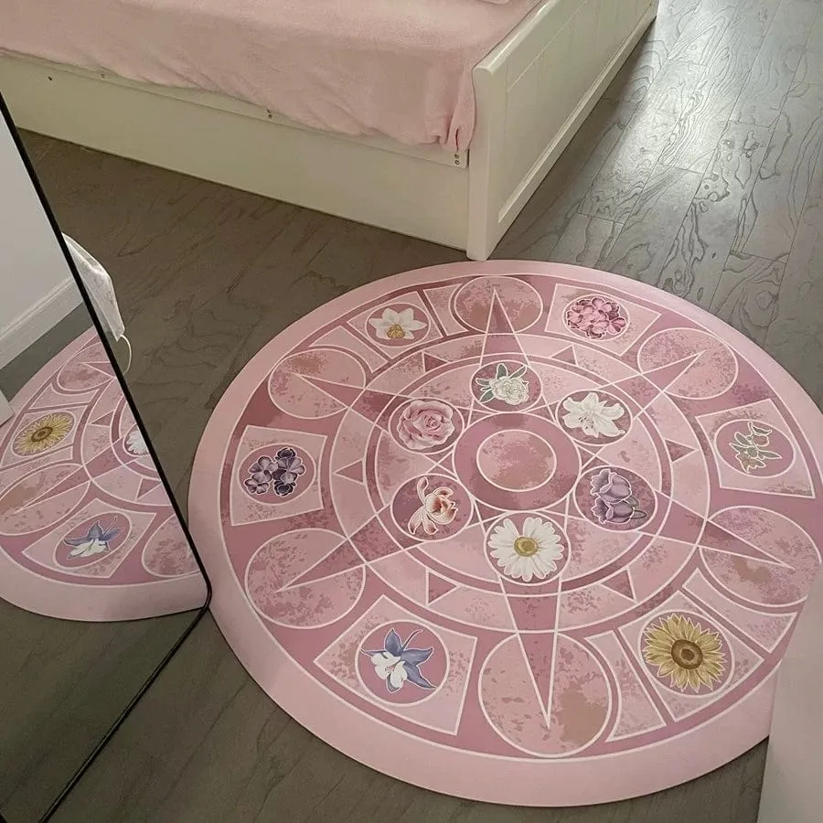 Chic Barbie 12 Dancing Princesses Floral Round Plush Rug Carpet