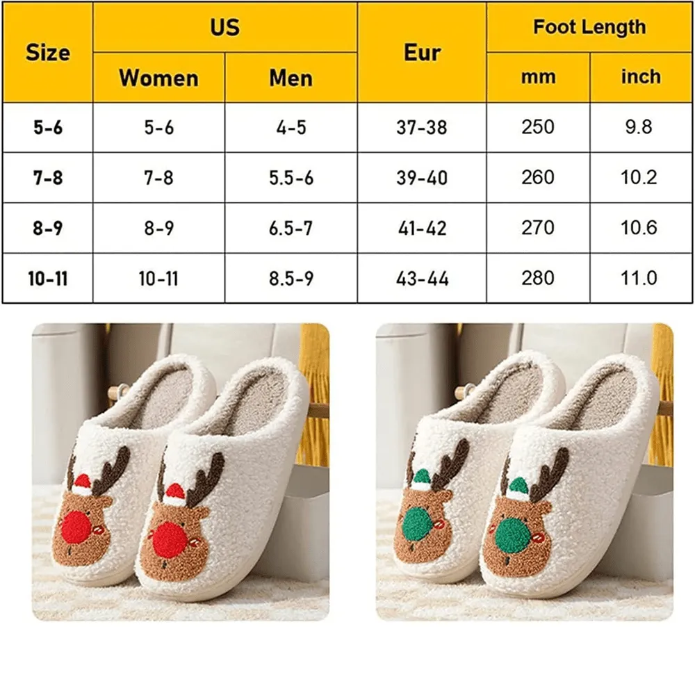 Christmas Elk Cotton Slippers, Holiday Reindeer Cozy Slippers
