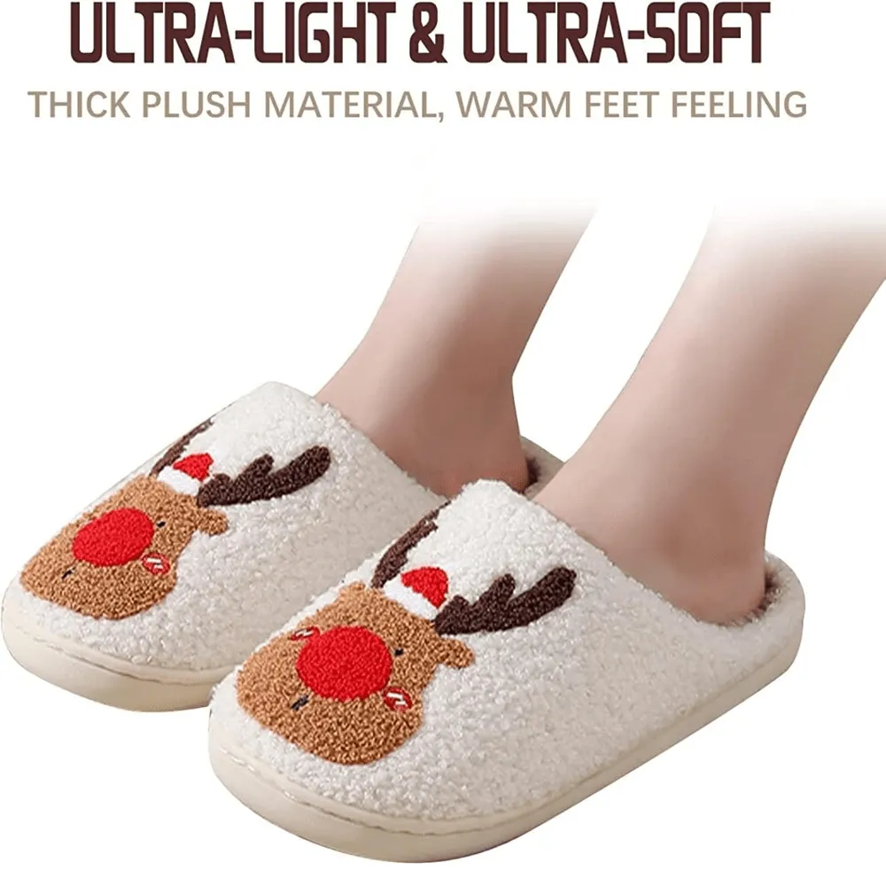 Christmas Elk Cotton Slippers, Holiday Reindeer Cozy Slippers