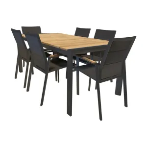 Copenhagen 1800x900 7pce Outdoor Setting - Charcoal Powdercoated Aluminium   Teak