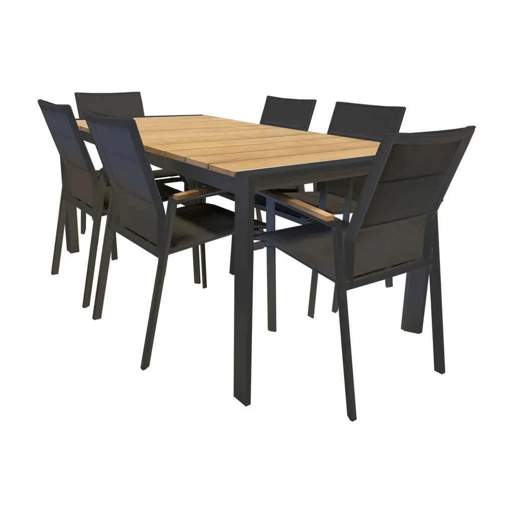 Copenhagen 1800x900 7pce Outdoor Setting - Charcoal Powdercoated Aluminium   Teak