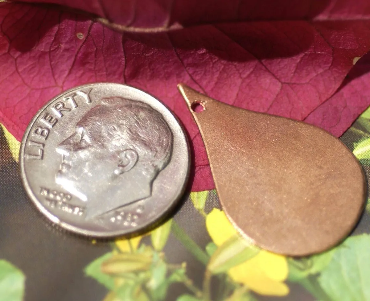 Copper or Nickel Silver Pointed Teardrop 24mm x 15mm 24g with Hole Blank Shape for Enameling Stamping Texturing Soldering