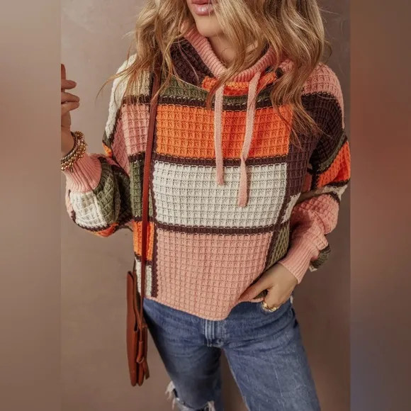 Cozy &amp; Colorful Waffle Knit Mock Neck Sweater
