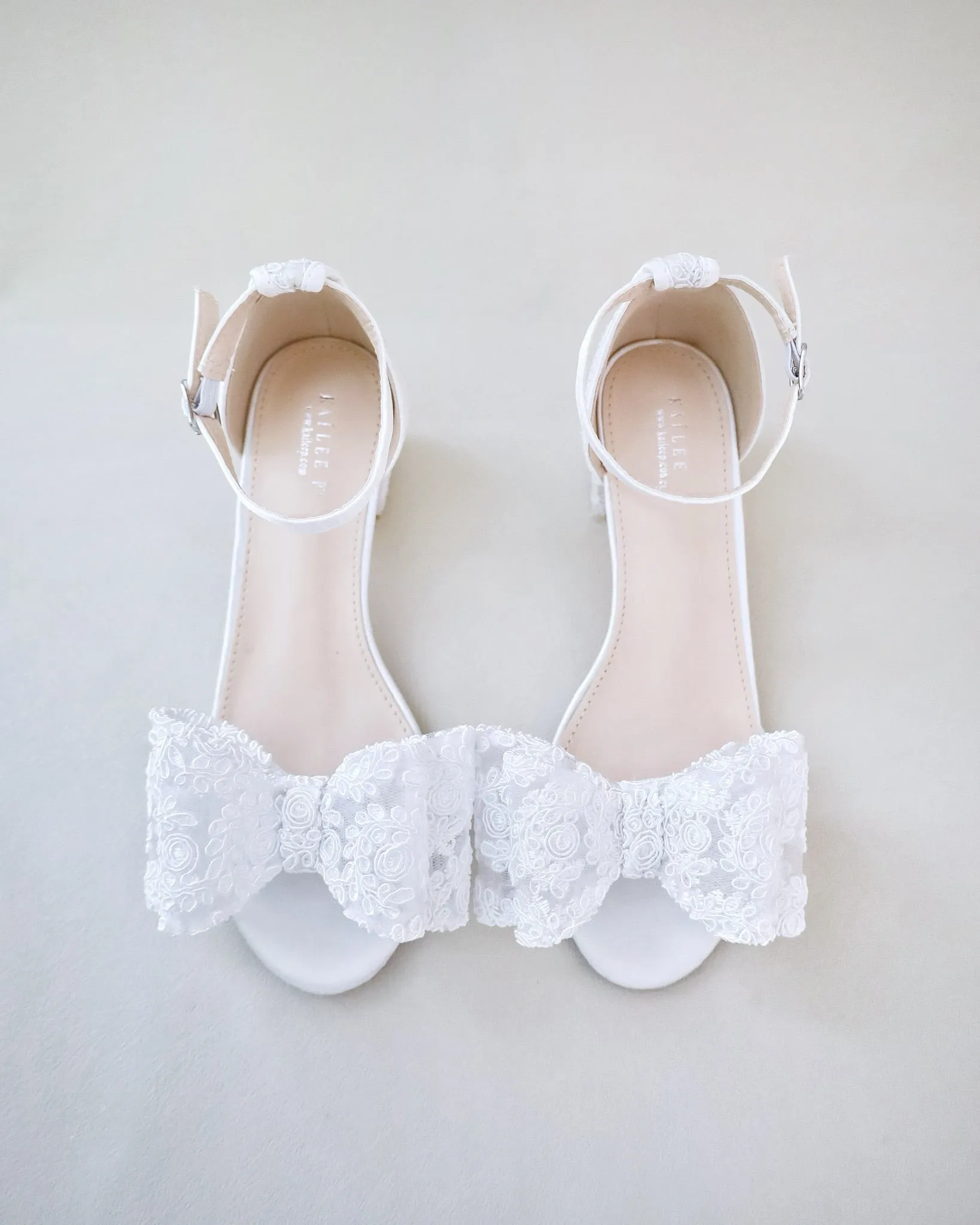 Crochet Lace Block Heel Wedding Sandals with Oversized Crochet Lace Bow