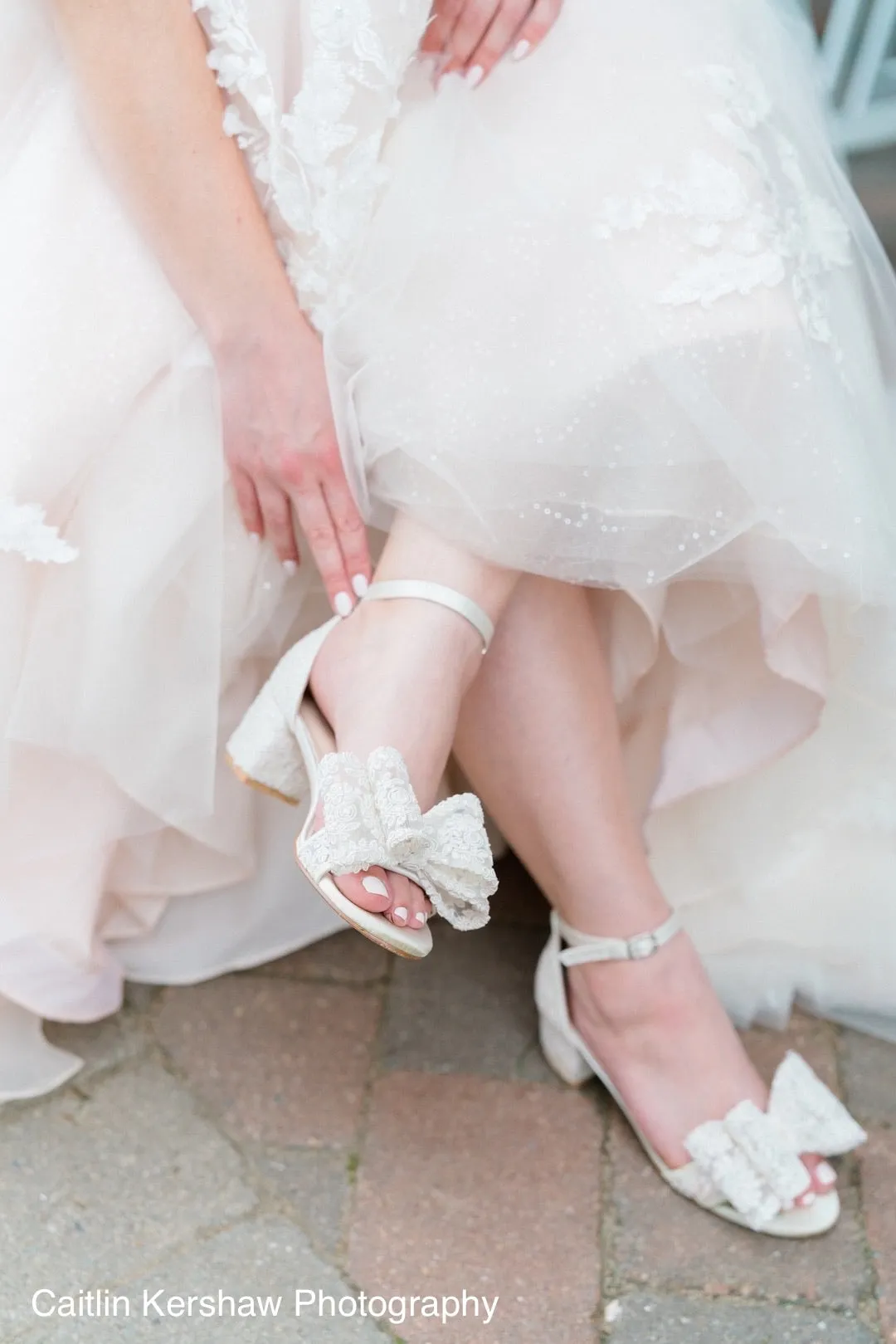 Crochet Lace Block Heel Wedding Sandals with Oversized Crochet Lace Bow