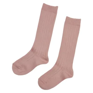 DUSTY PINK RIBBED HIGH SOCKS