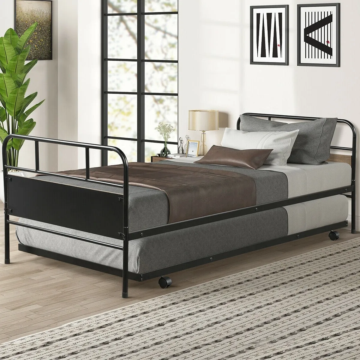 Farmhouse Twin Platform Daybed Guest with Trundle Frame Set